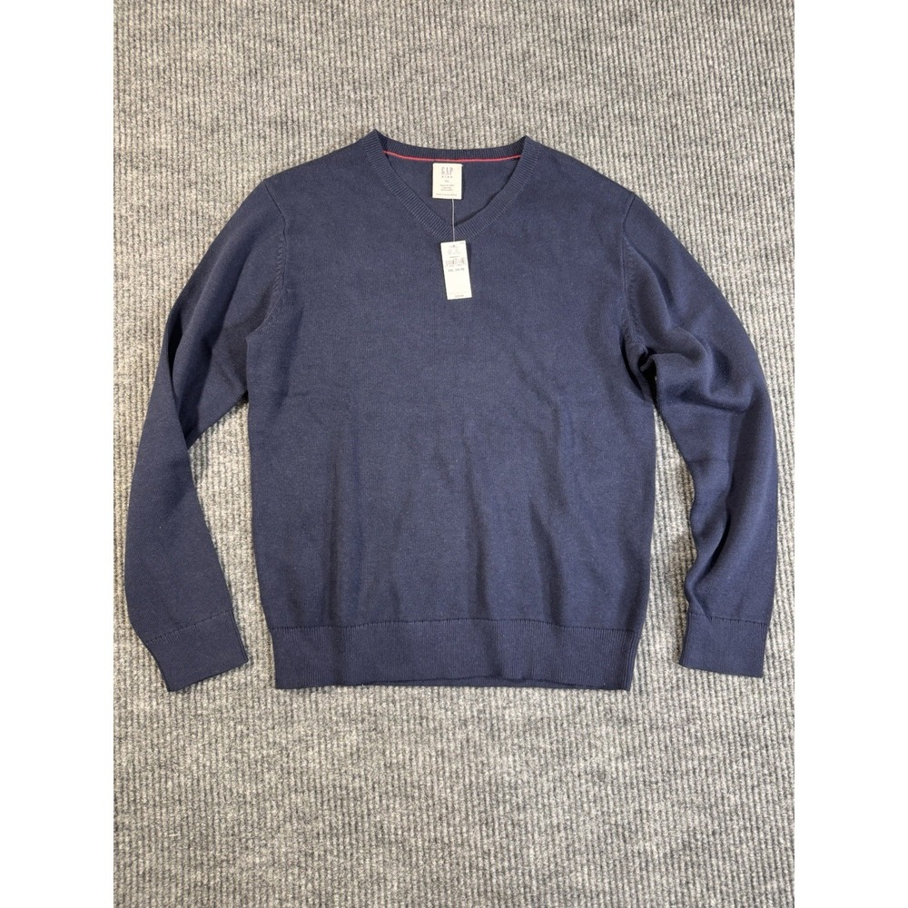 Gap Kids Boys XXL Blue V-Neck Pullover Sweater 100% Cotton‎ Classic Knit
